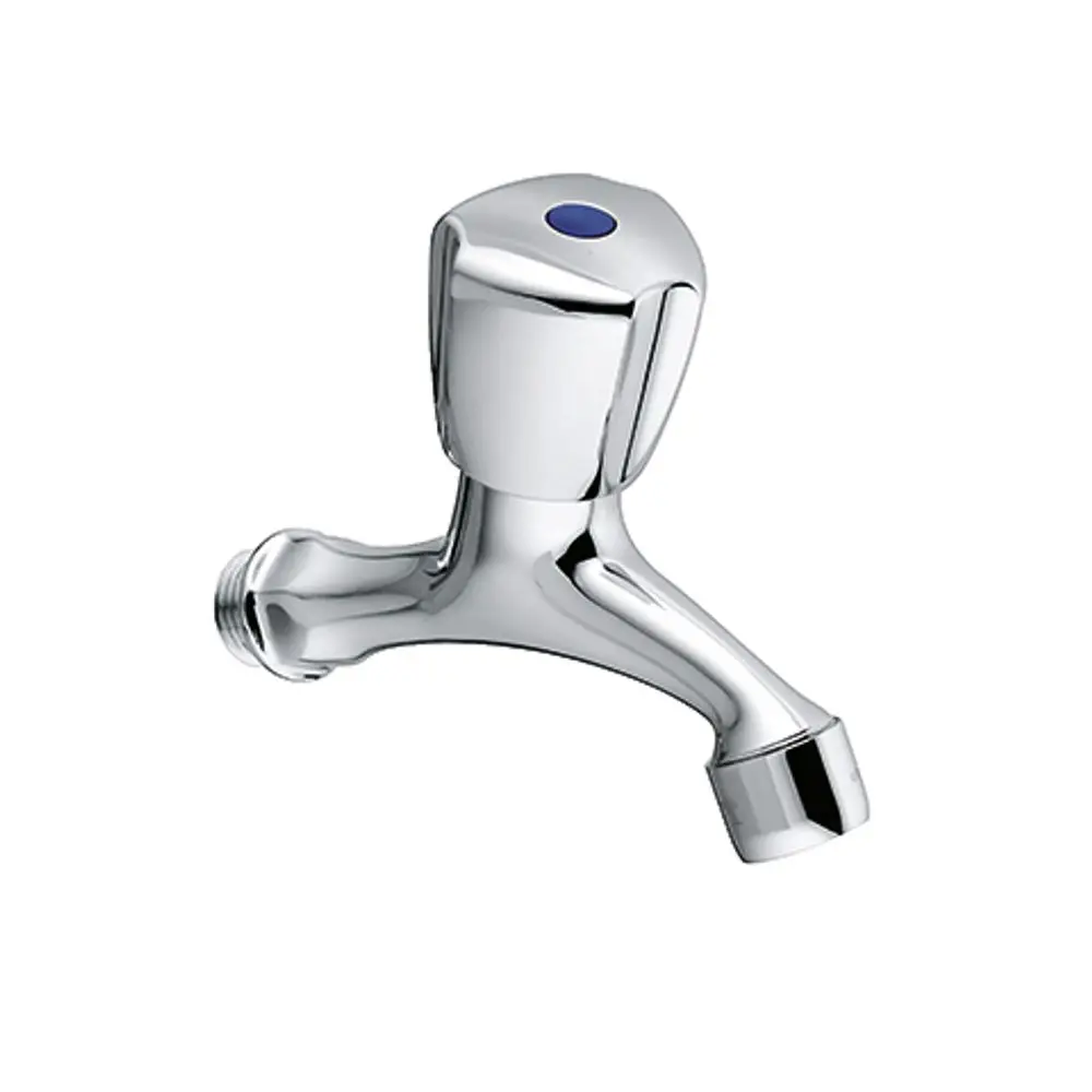 Chromfarbenes Auslaufventil mit einem Griff von Kludi, geeignet für kaltes und warmes Wasser. Das Design ist funktional und schlicht gehalten.